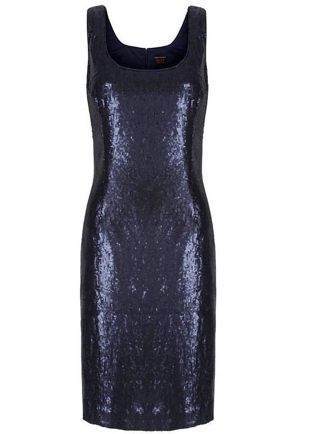 Nwot- Banana Republic L'wren Scott Midnight Blue Sequin Midi Sheath Dress Size 8